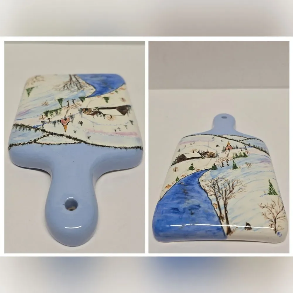 Vintage Handpainted Ceramic Cutting Board Wall Hanging Winter Christmas Decor
